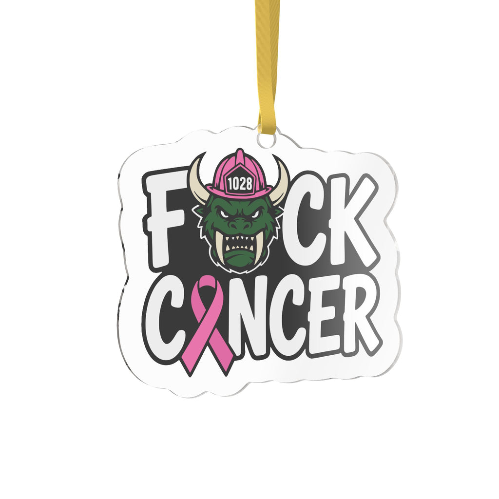 F*ck Cancer Ornament — Pink Ribbon Firefighter Helmet Custom Shaped Ornament