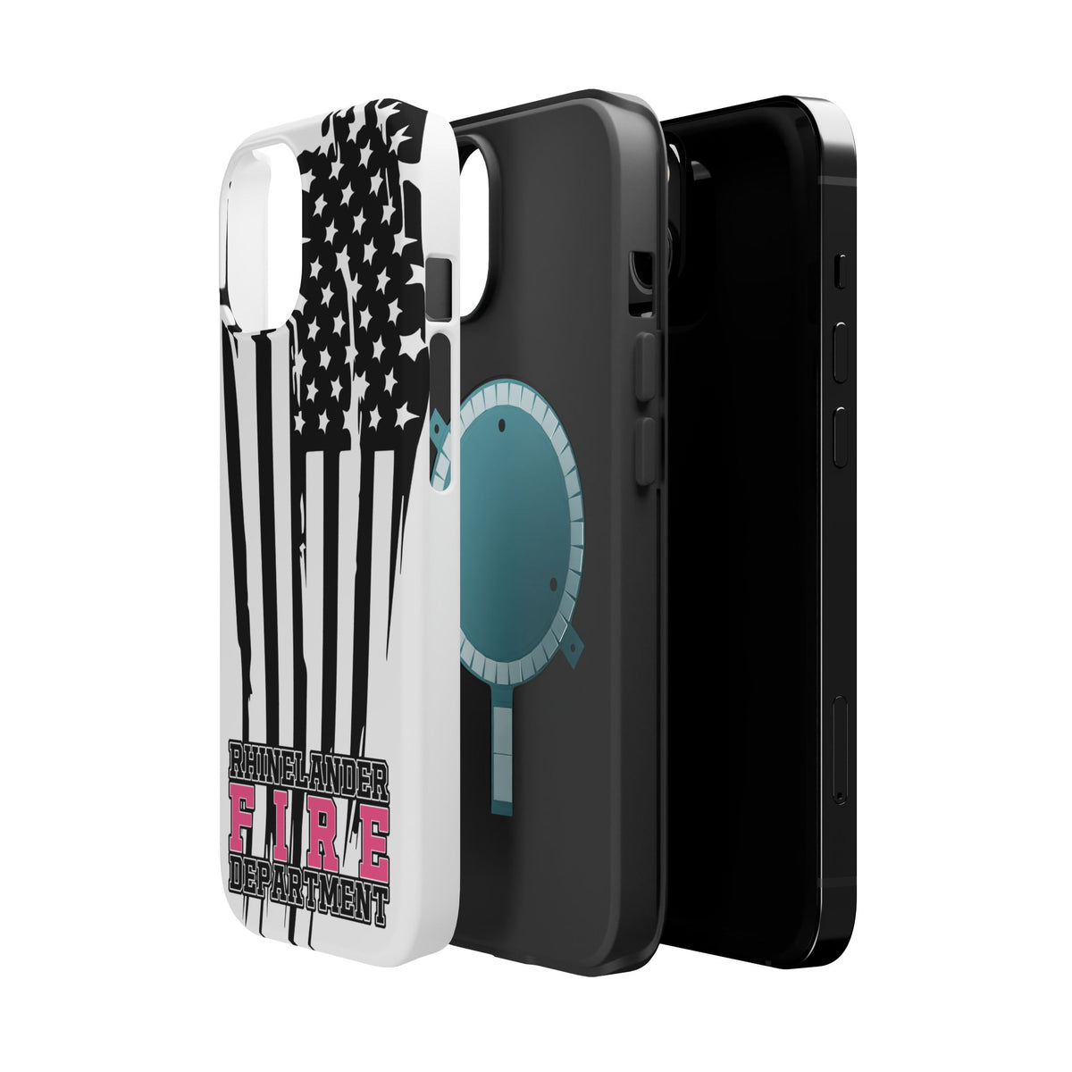 iPhone Magnetic Impact Case — Rhinelander Fire Department Pink & Black Flag Design