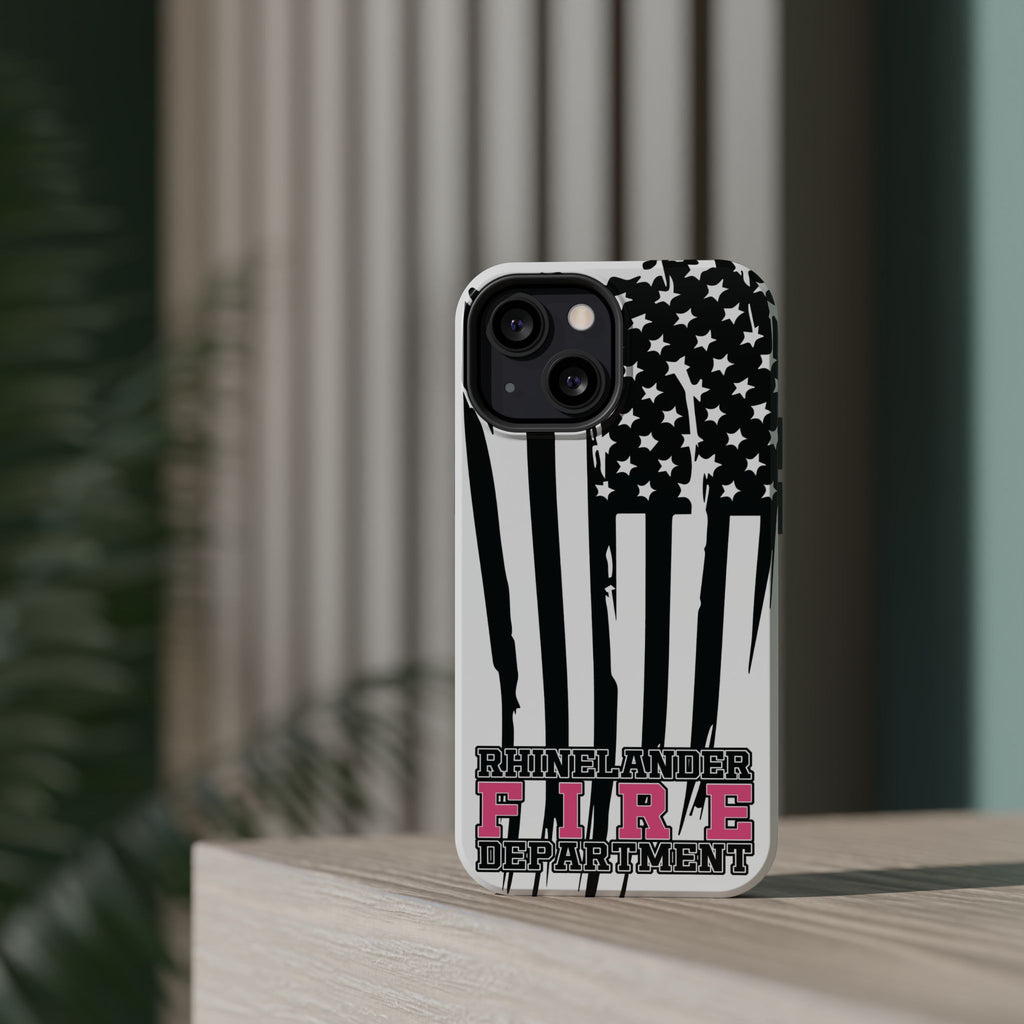 iPhone Magnetic Impact Case — Rhinelander Fire Department Pink & Black Flag Design