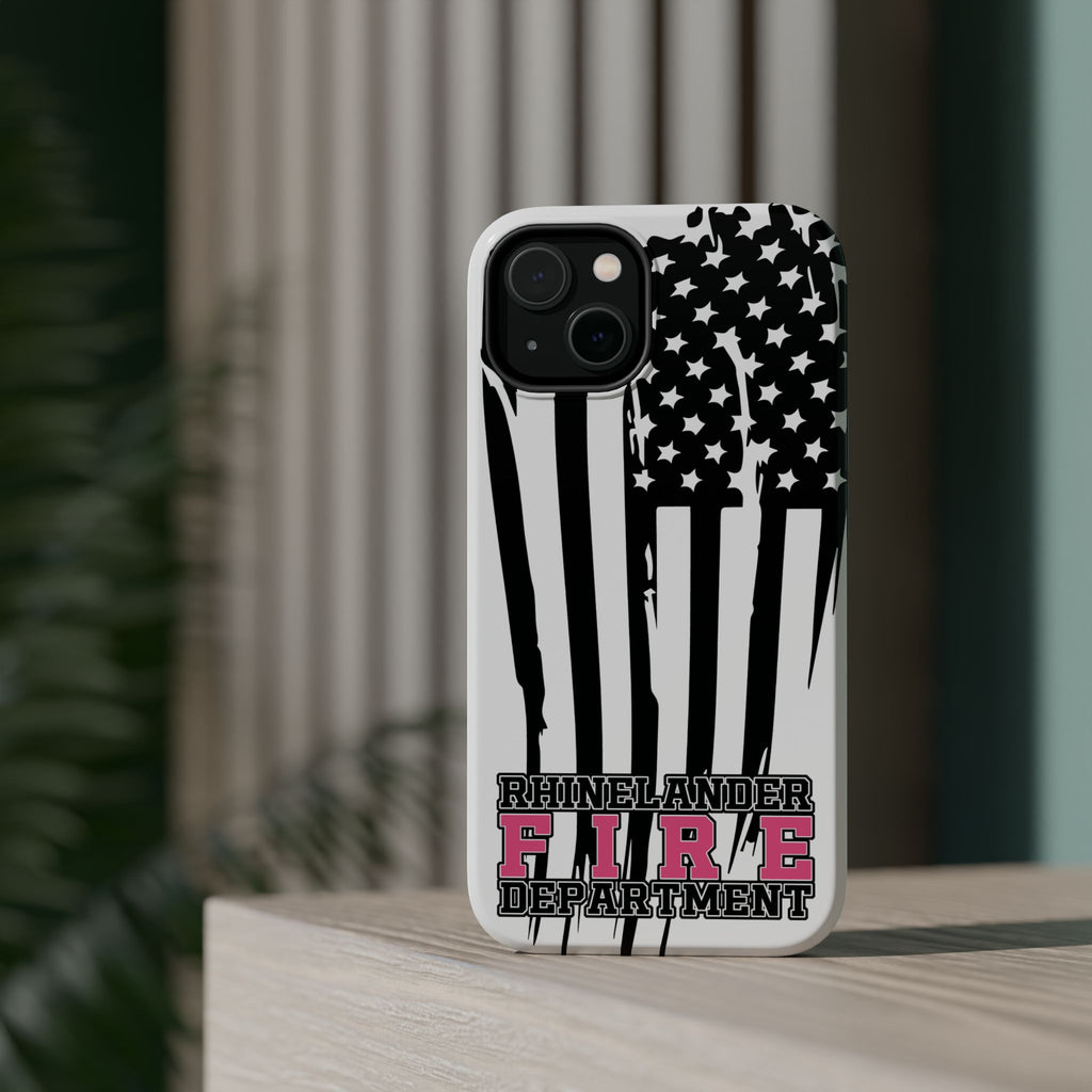 iPhone Magnetic Impact Case — Rhinelander Fire Department Pink & Black Flag Design