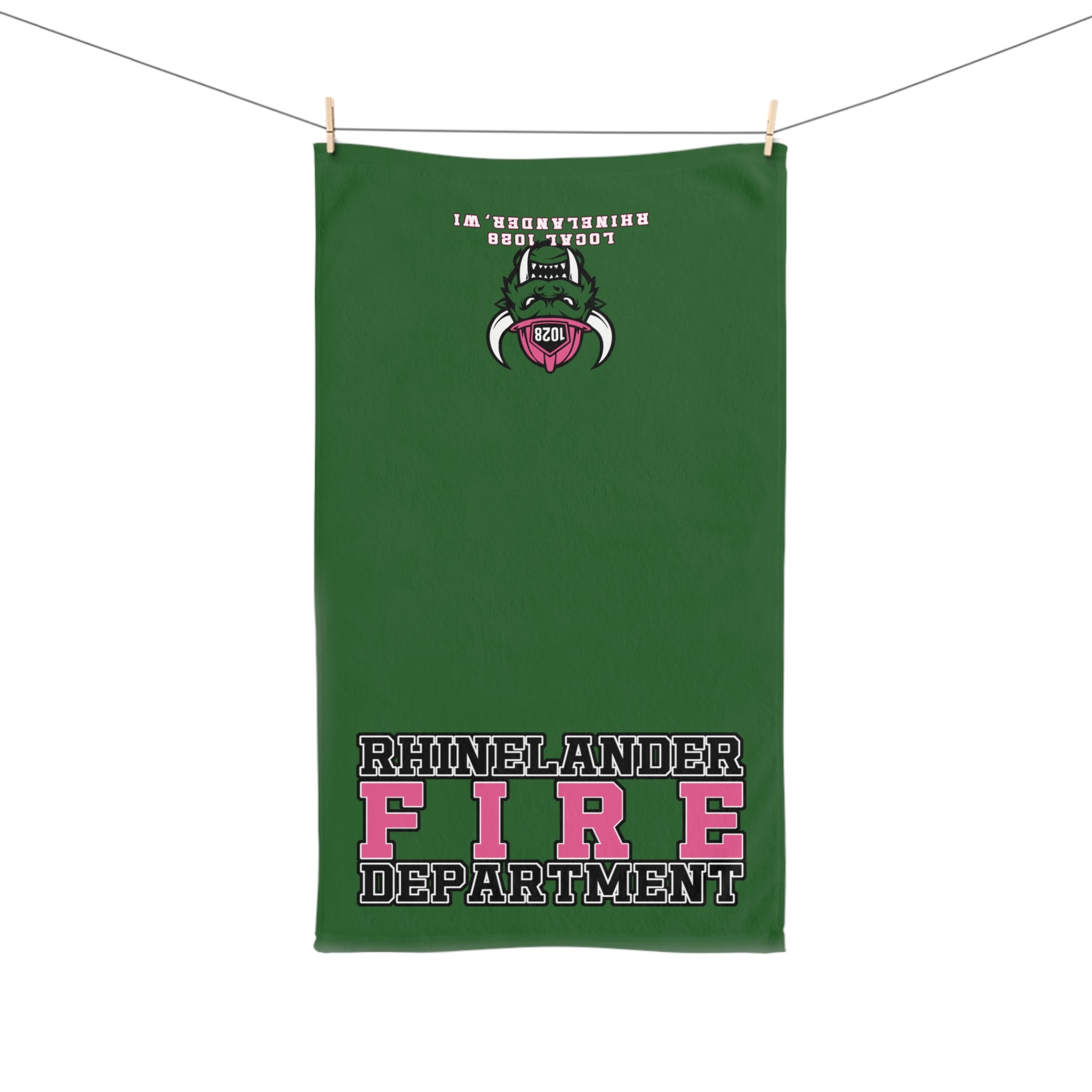 Rhinelander Fire Department Pink Logo Hand Towel — Firefighter Support Gift