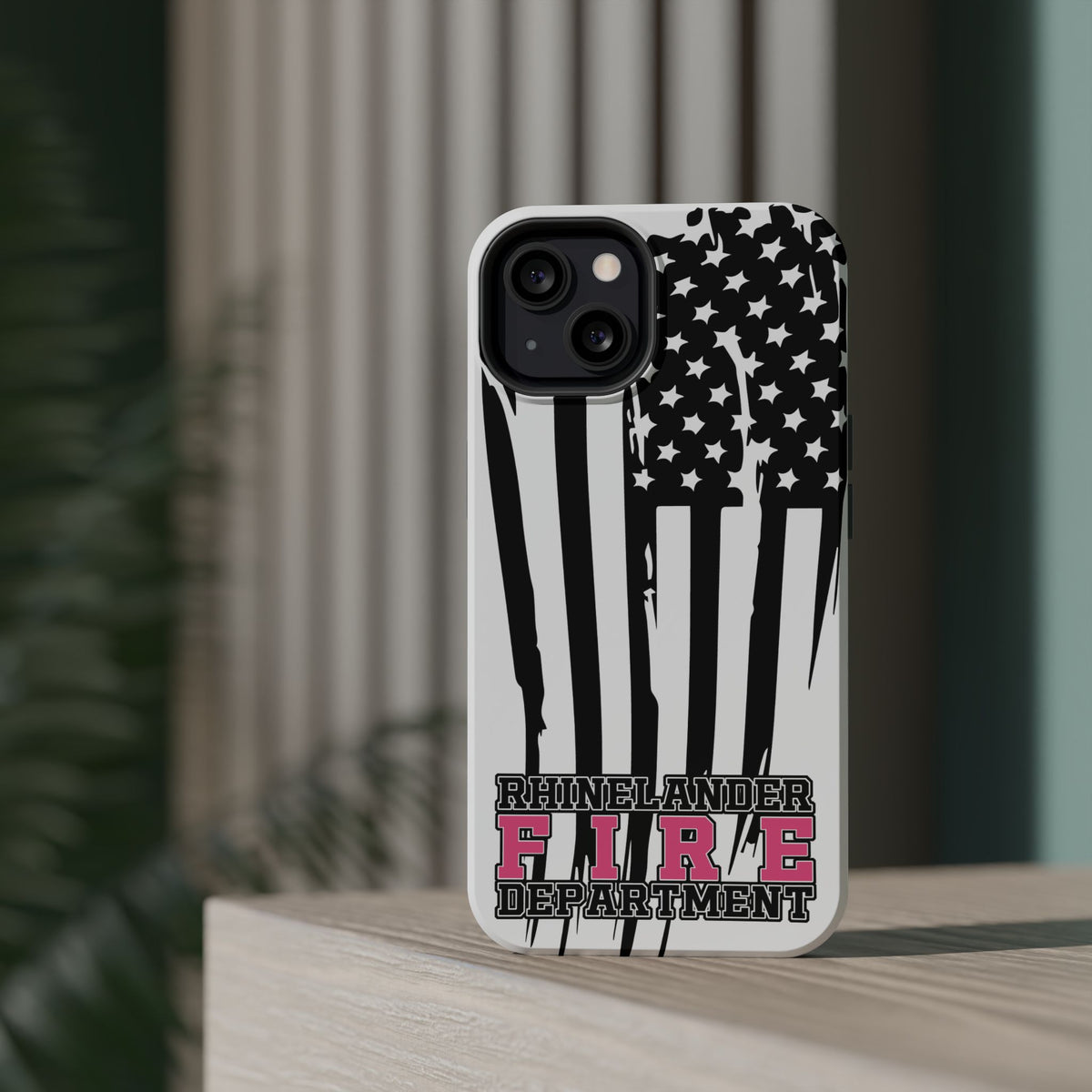 iPhone Magnetic Impact Case — Rhinelander Fire Department Pink & Black Flag Design