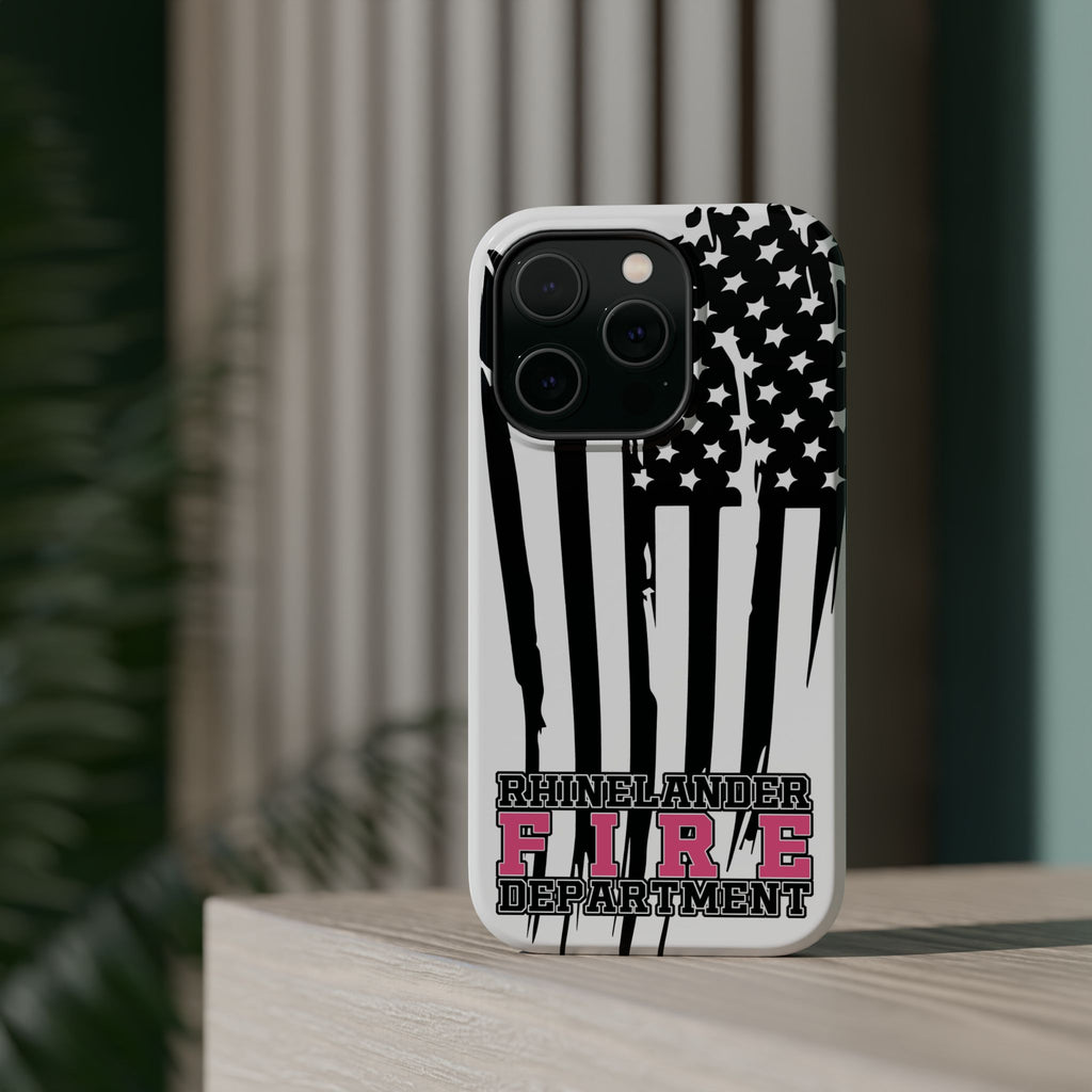 iPhone Magnetic Impact Case — Rhinelander Fire Department Pink & Black Flag Design