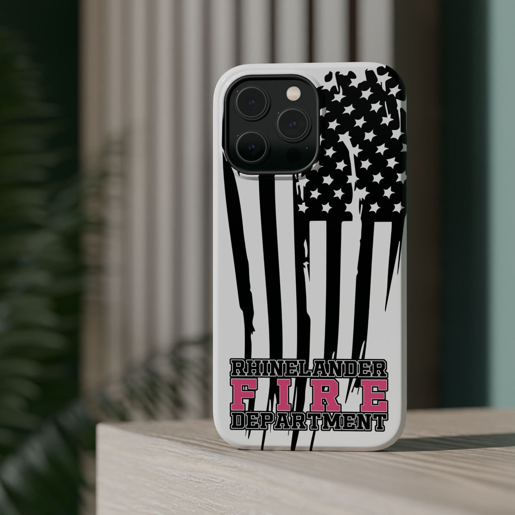 iPhone Magnetic Impact Case — Rhinelander Fire Department Pink & Black Flag Design