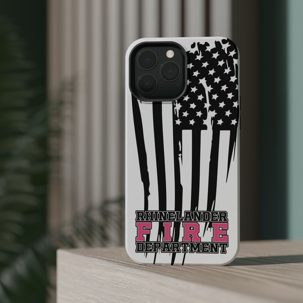 iPhone Magnetic Impact Case — Rhinelander Fire Department Pink & Black Flag Design