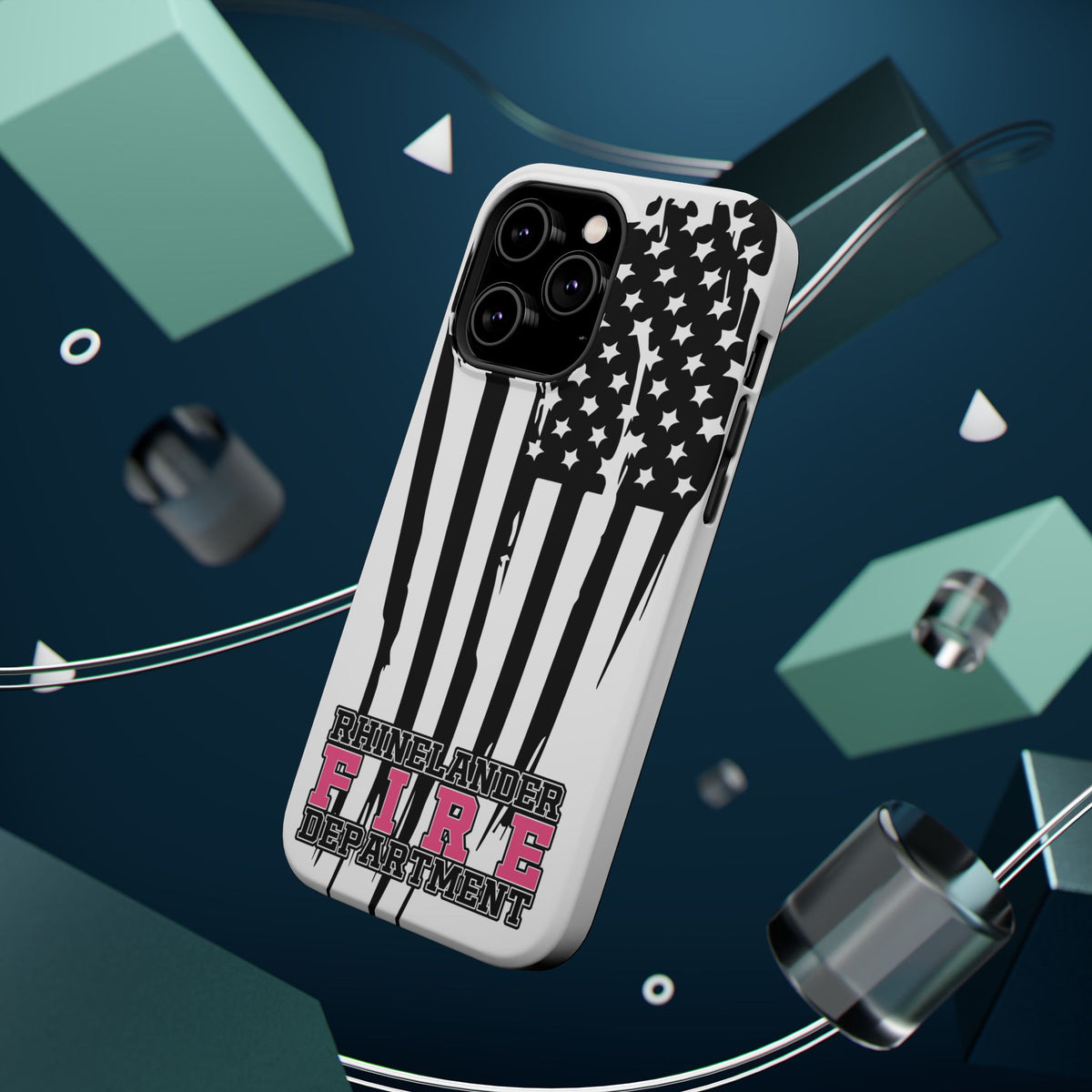 iPhone Magnetic Impact Case — Rhinelander Fire Department Pink & Black Flag Design
