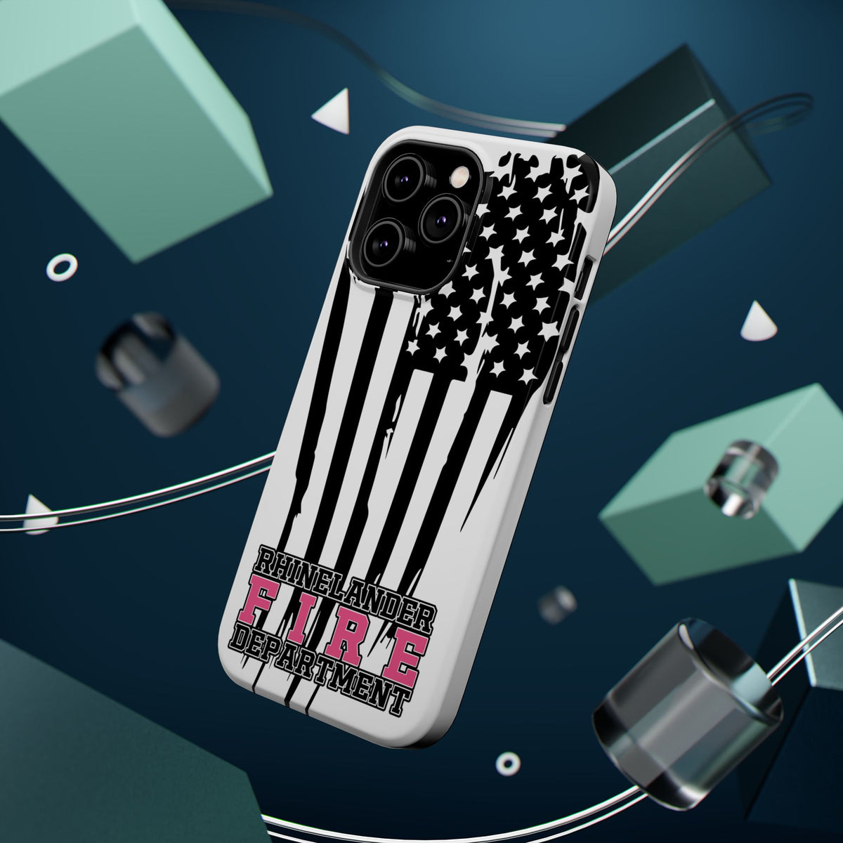 iPhone Magnetic Impact Case — Rhinelander Fire Department Pink & Black Flag Design