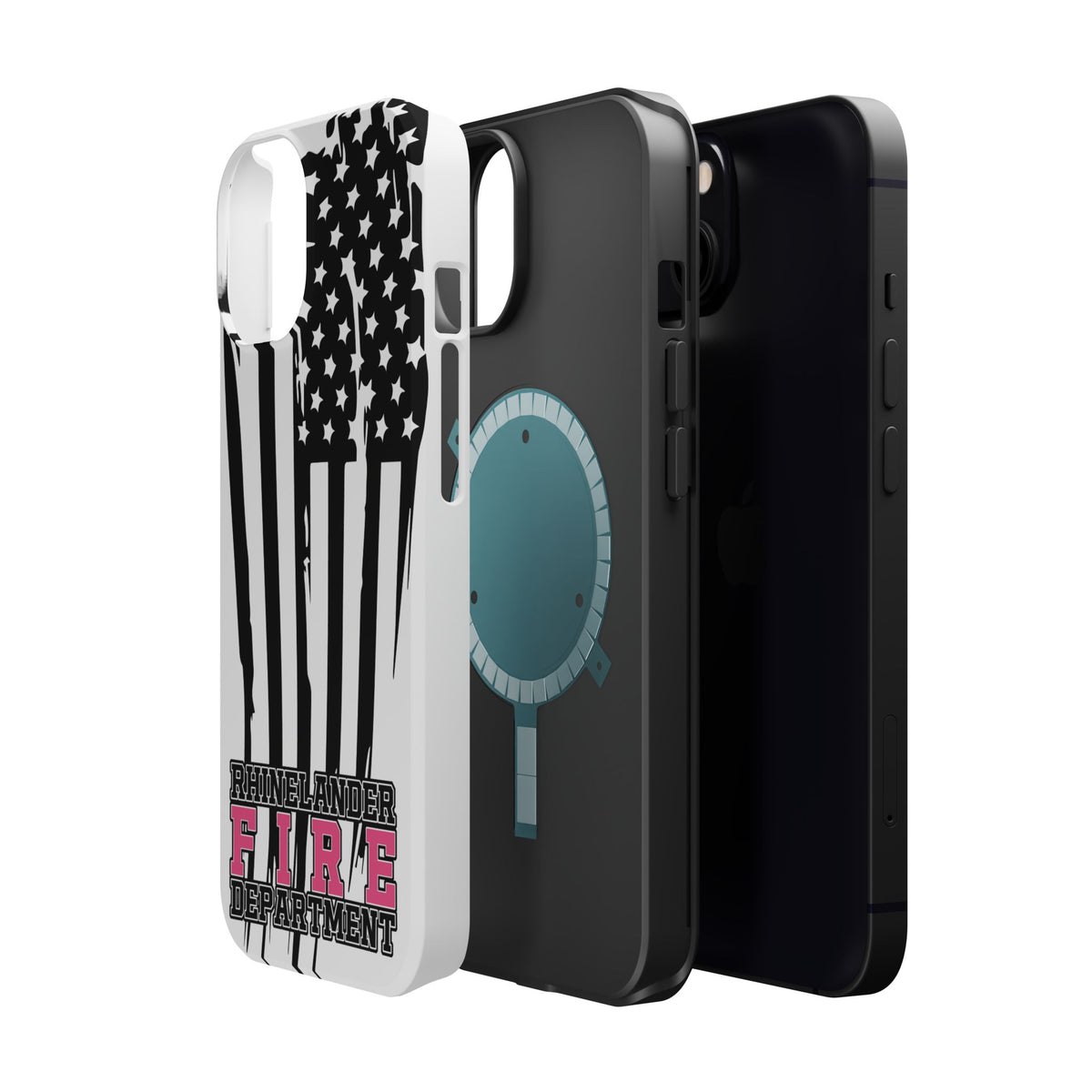 iPhone Magnetic Impact Case — Rhinelander Fire Department Pink & Black Flag Design