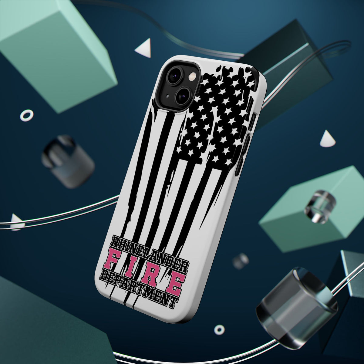 iPhone Magnetic Impact Case — Rhinelander Fire Department Pink & Black Flag Design