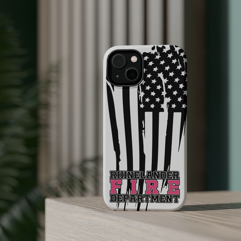 iPhone Magnetic Impact Case — Rhinelander Fire Department Pink & Black Flag Design