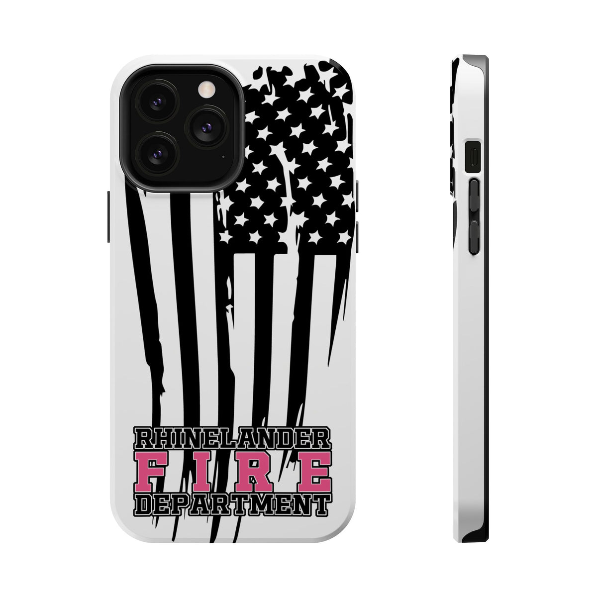 iPhone Magnetic Impact Case — Rhinelander Fire Department Pink & Black Flag Design