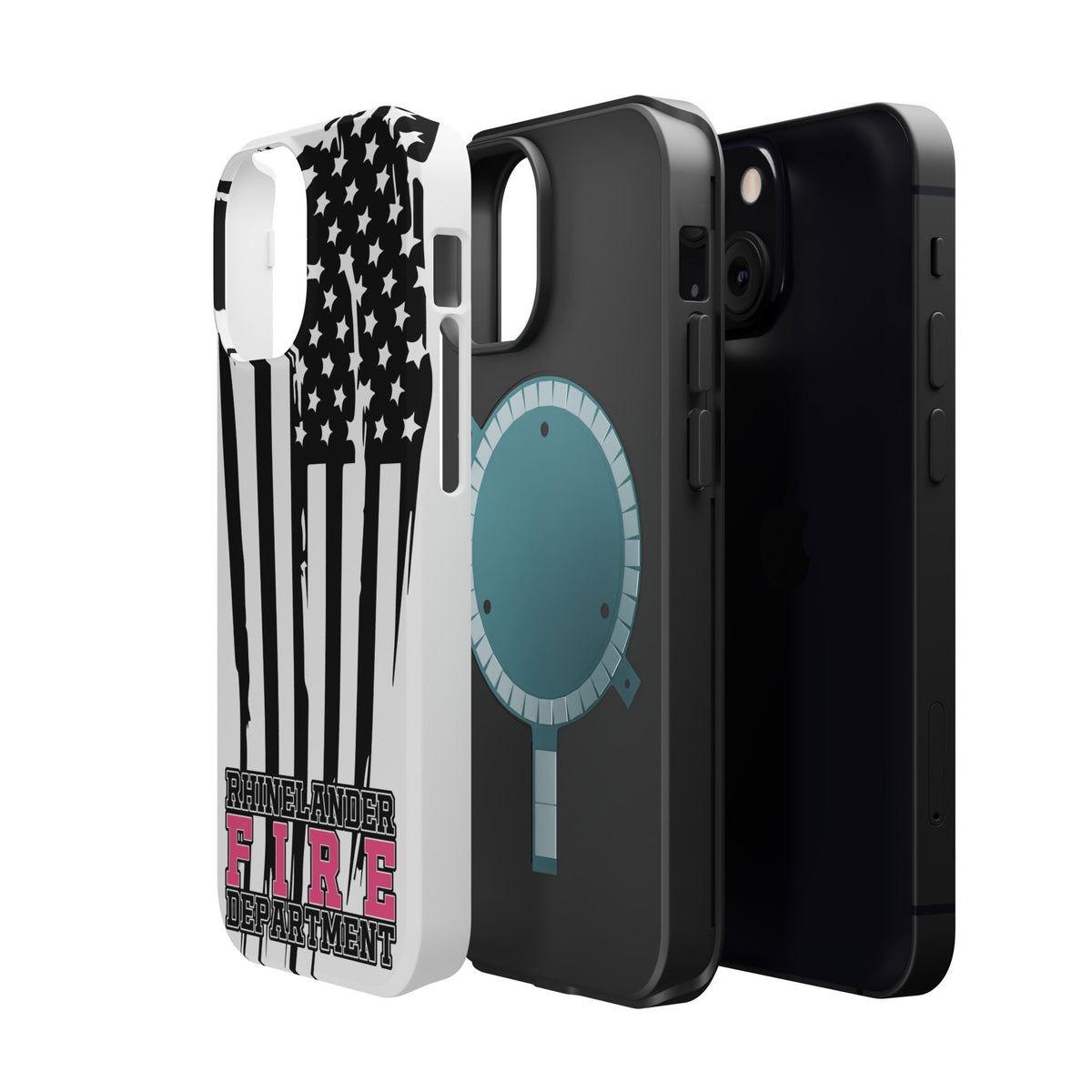 iPhone Magnetic Impact Case — Rhinelander Fire Department Pink & Black Flag Design