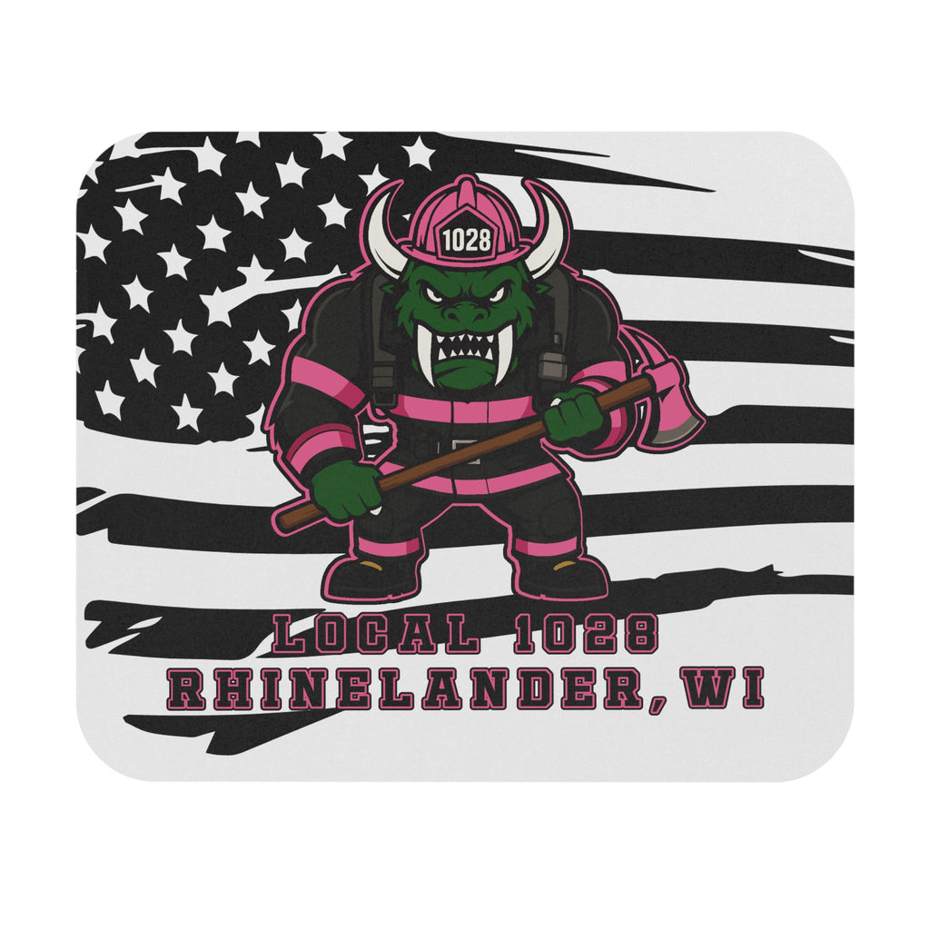 Rhinelander WI Local 1028 Firefighter Mascot Mouse Pad - American Flag Design