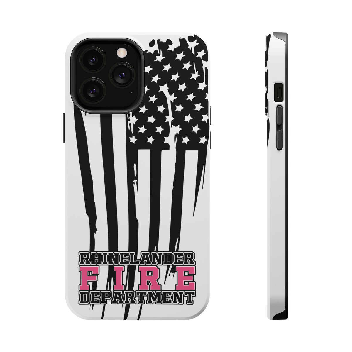 iPhone Magnetic Impact Case — Rhinelander Fire Department Pink & Black Flag Design