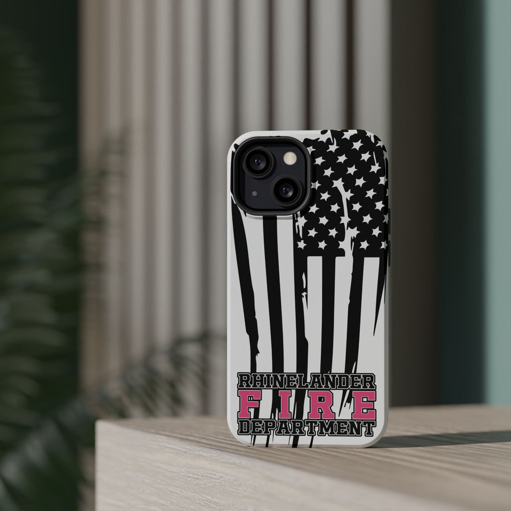 iPhone Magnetic Impact Case — Rhinelander Fire Department Pink & Black Flag Design