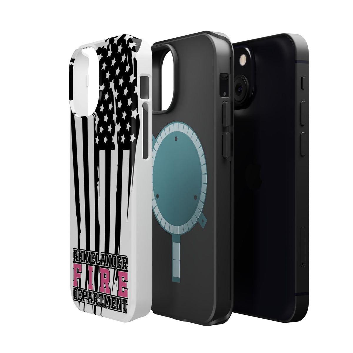 iPhone Magnetic Impact Case — Rhinelander Fire Department Pink & Black Flag Design