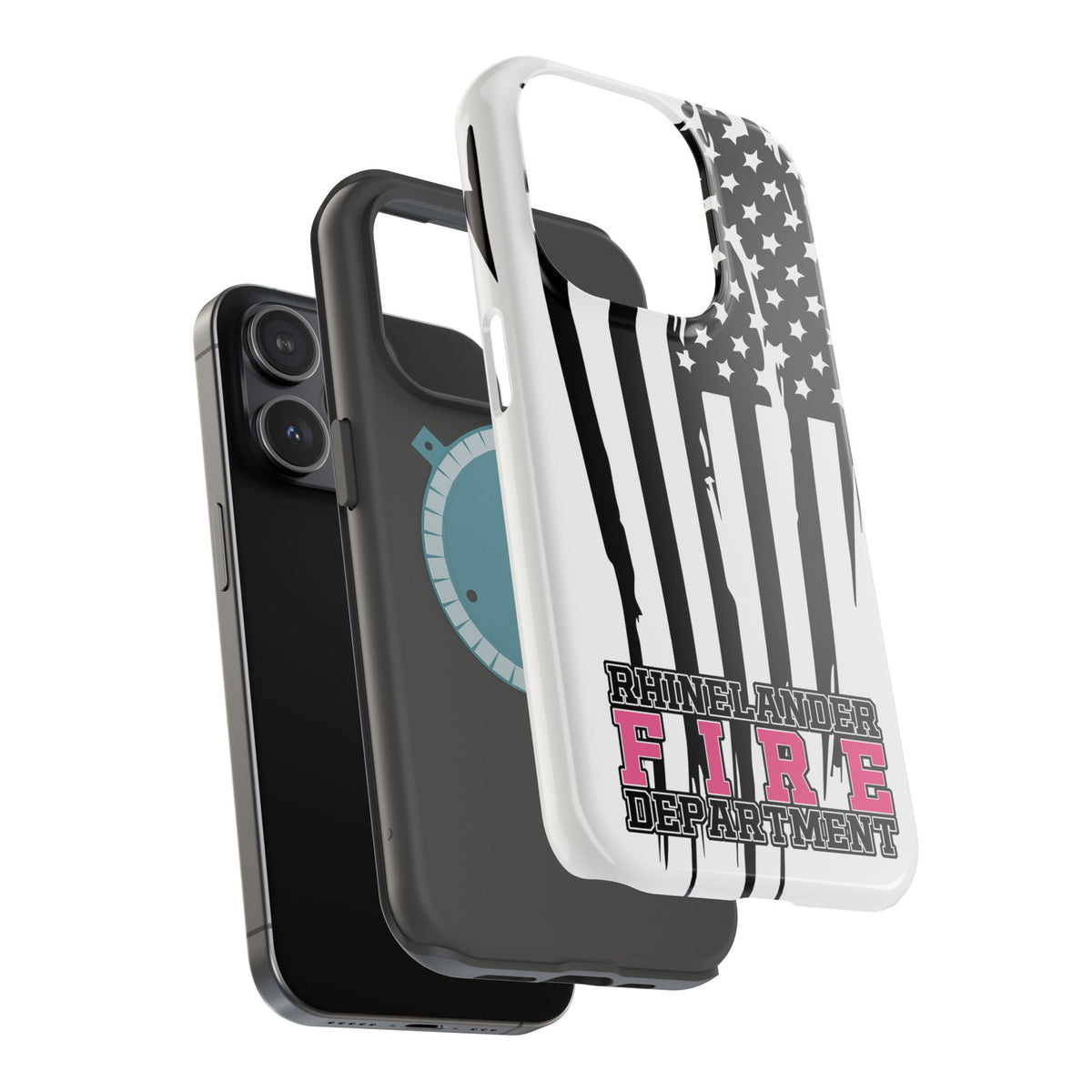 iPhone Magnetic Impact Case — Rhinelander Fire Department Pink & Black Flag Design