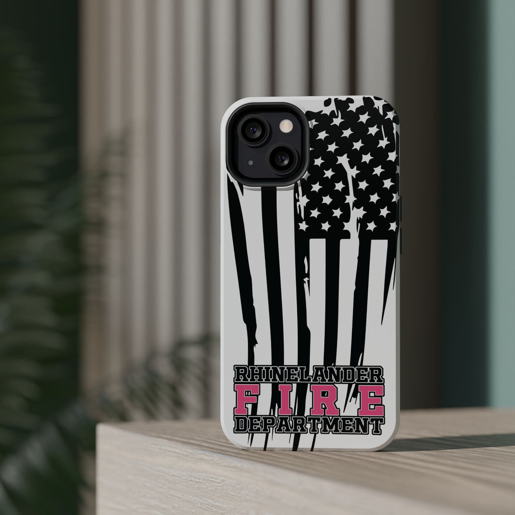 iPhone Magnetic Impact Case — Rhinelander Fire Department Pink & Black Flag Design