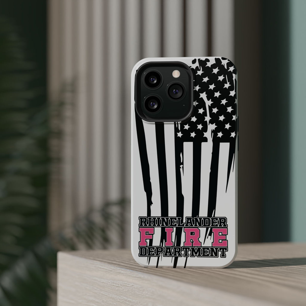 iPhone Magnetic Impact Case — Rhinelander Fire Department Pink & Black Flag Design