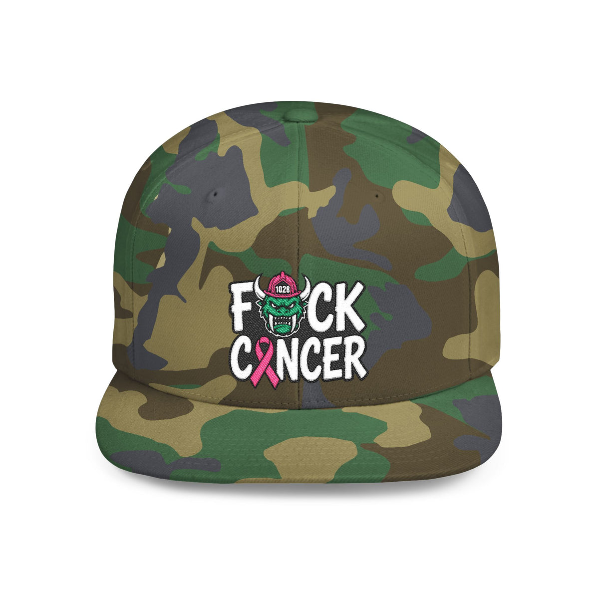 Flat Bill Snapback - “F*ck Cancer” Pink Ribbon Support Hat