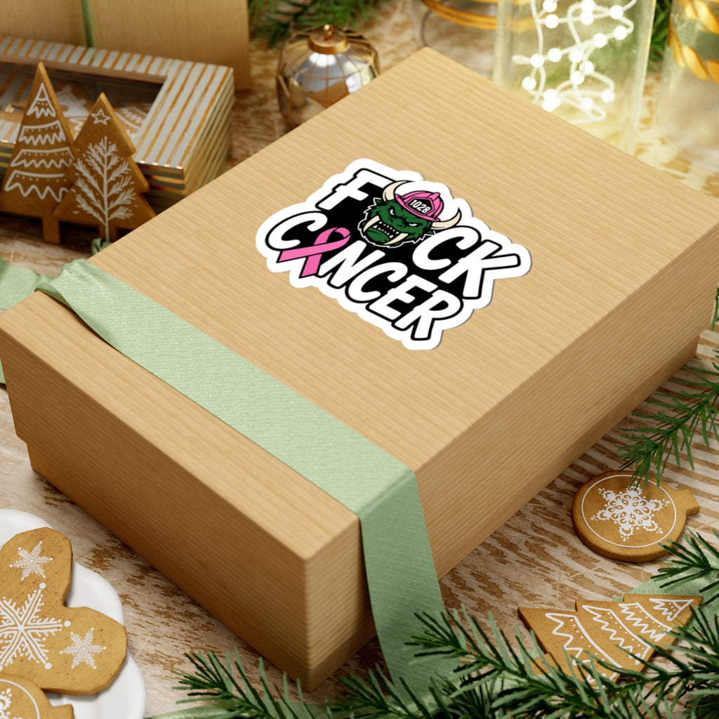 Fuck Cancer Sticker — Pink Ribbon Firefighter Viking Kiss-Cut Vinyl Decal