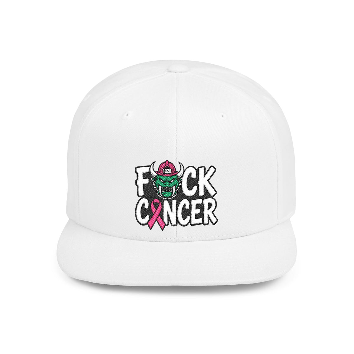 Flat Bill Snapback - “F*ck Cancer” Pink Ribbon Support Hat