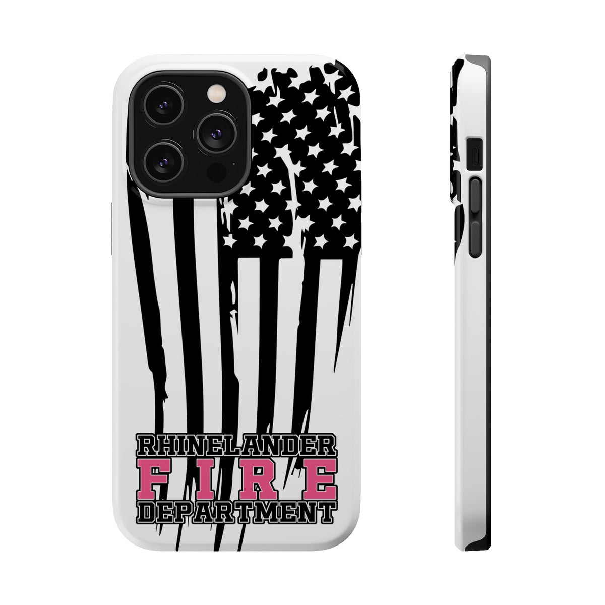 iPhone Magnetic Impact Case — Rhinelander Fire Department Pink & Black Flag Design