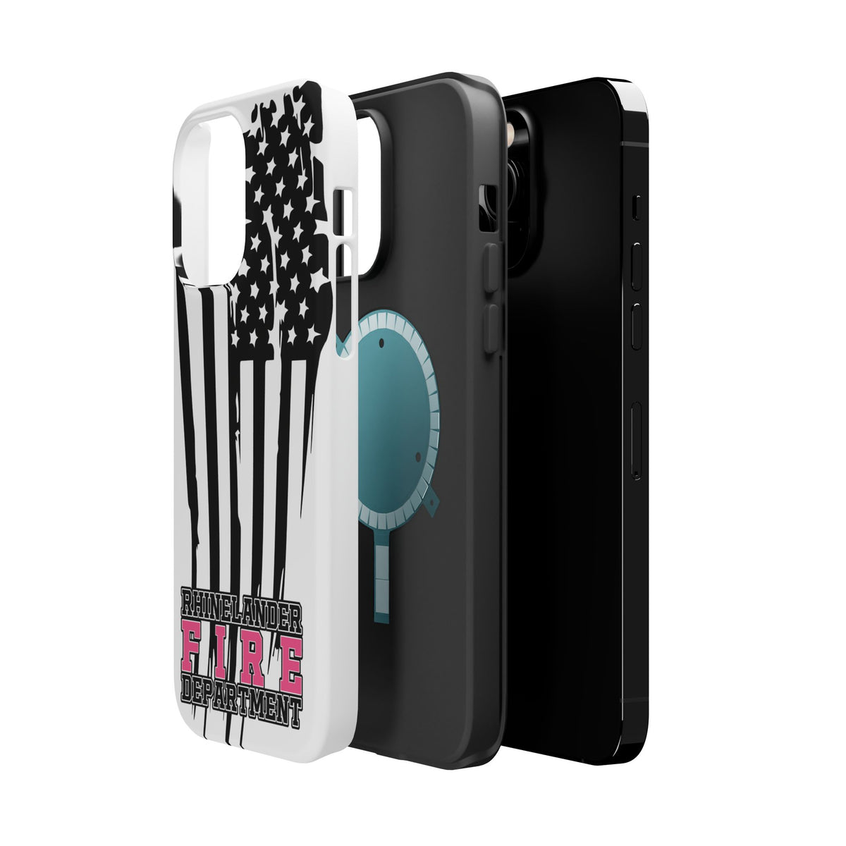 iPhone Magnetic Impact Case — Rhinelander Fire Department Pink & Black Flag Design
