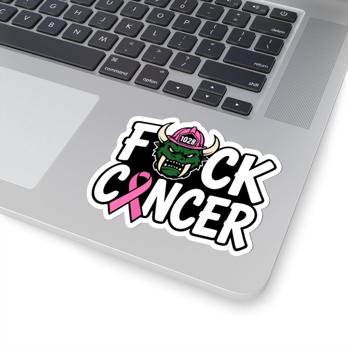 Fuck Cancer Sticker — Pink Ribbon Firefighter Viking Kiss-Cut Vinyl Decal
