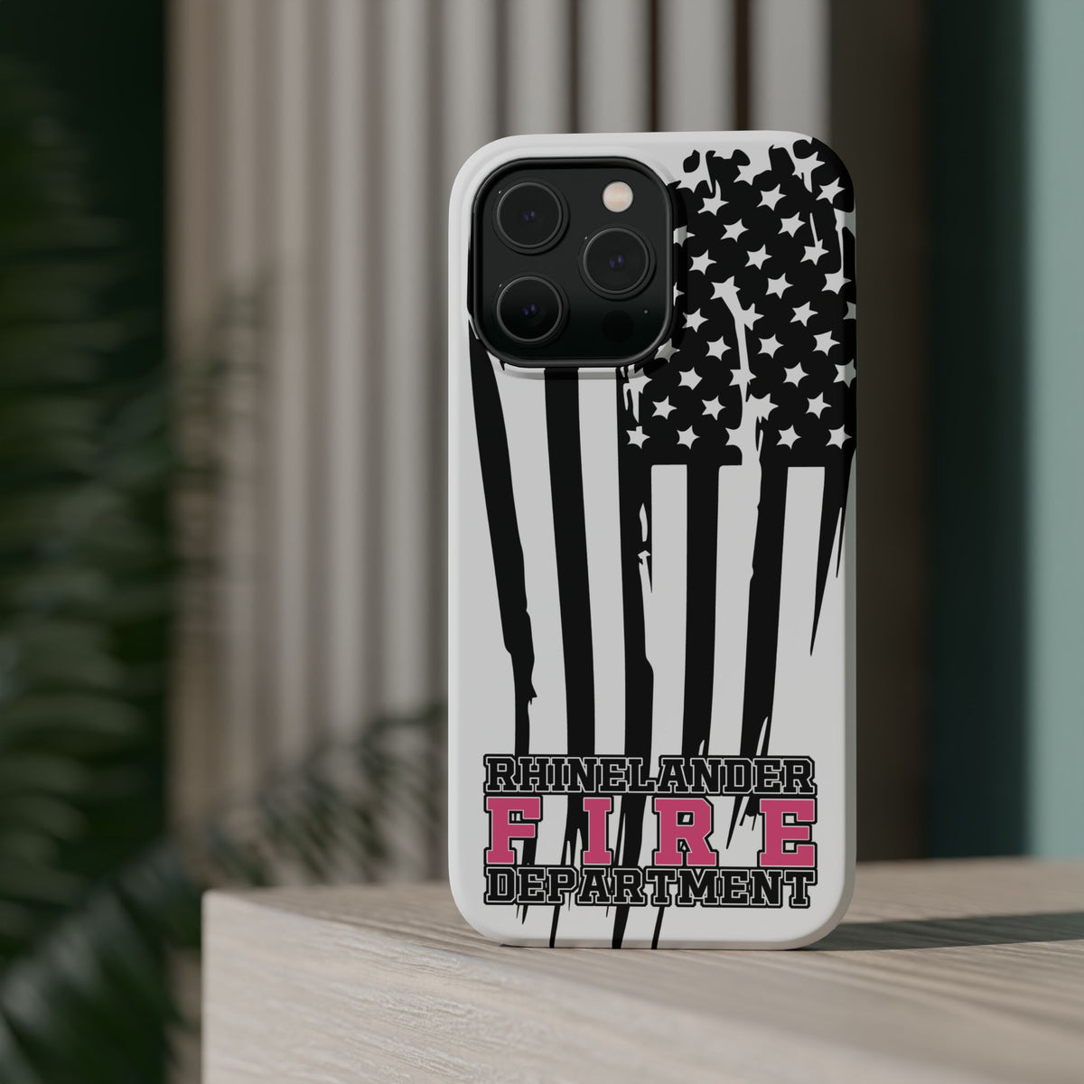 iPhone Magnetic Impact Case — Rhinelander Fire Department Pink & Black Flag Design