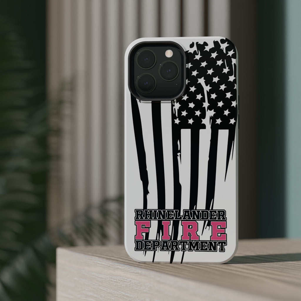 iPhone Magnetic Impact Case — Rhinelander Fire Department Pink & Black Flag Design
