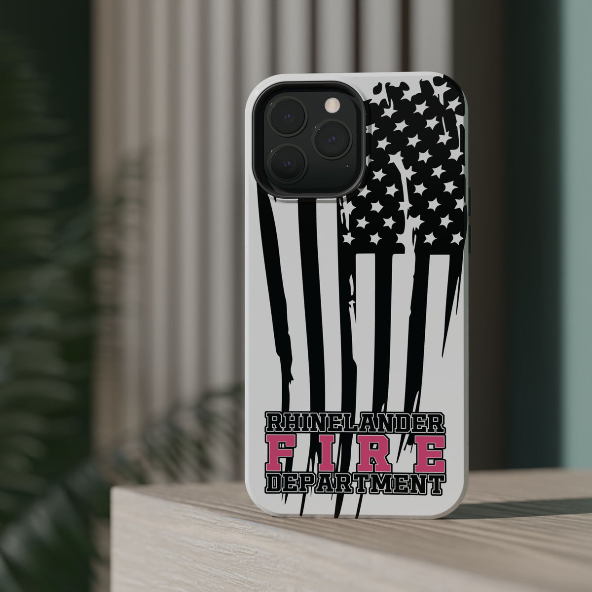 iPhone Magnetic Impact Case — Rhinelander Fire Department Pink & Black Flag Design
