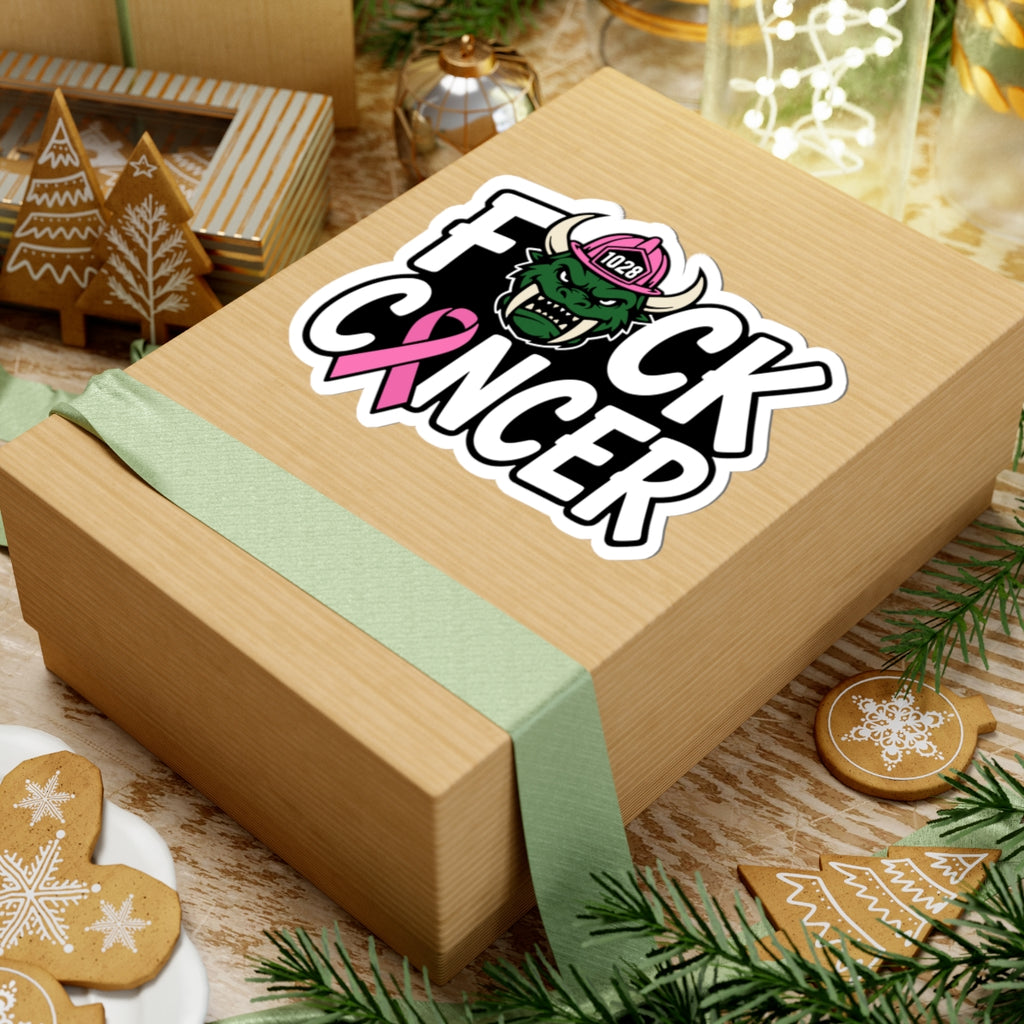 Fuck Cancer Sticker — Pink Ribbon Firefighter Viking Kiss-Cut Vinyl Decal