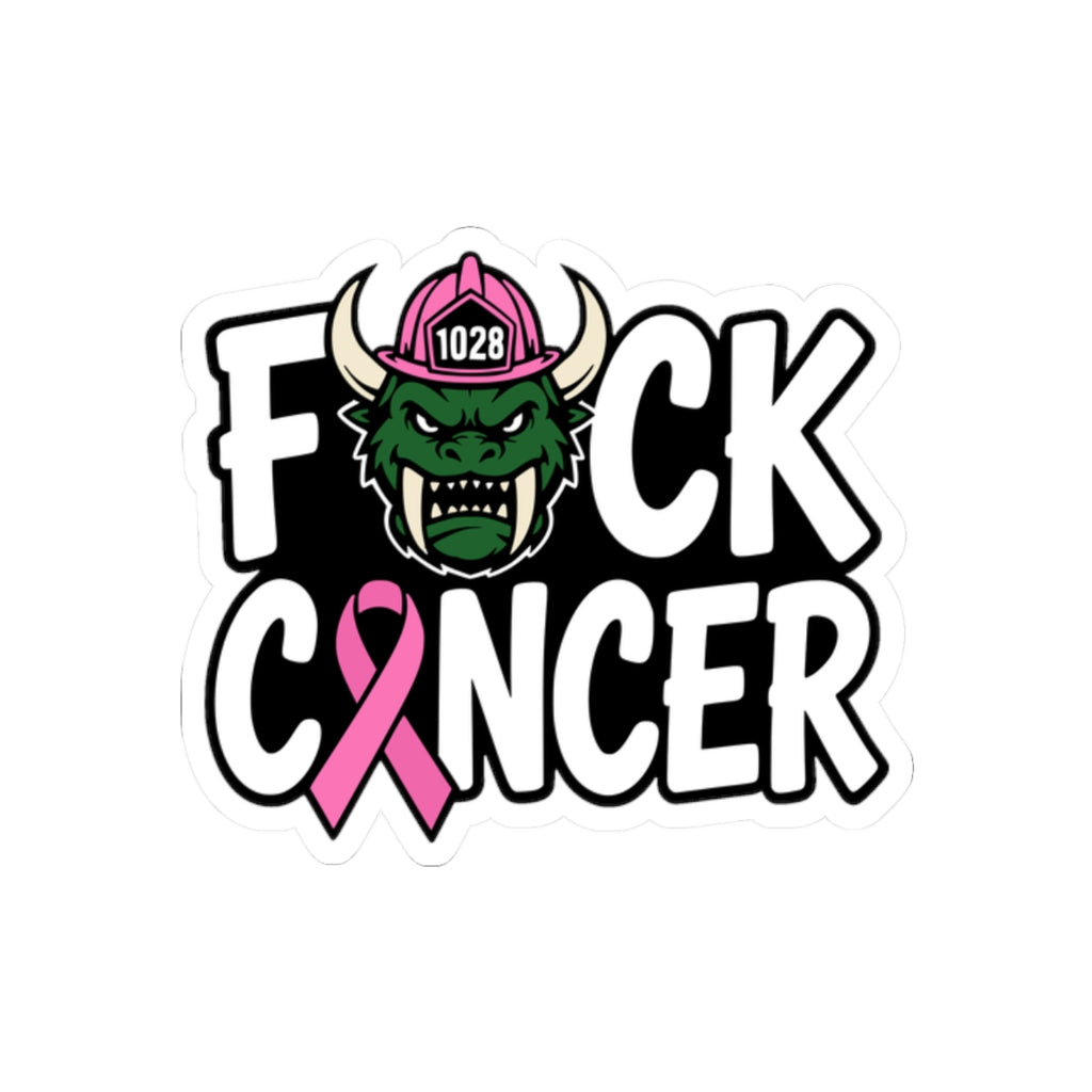 Fuck Cancer Sticker — Pink Ribbon Firefighter Viking Kiss-Cut Vinyl Decal
