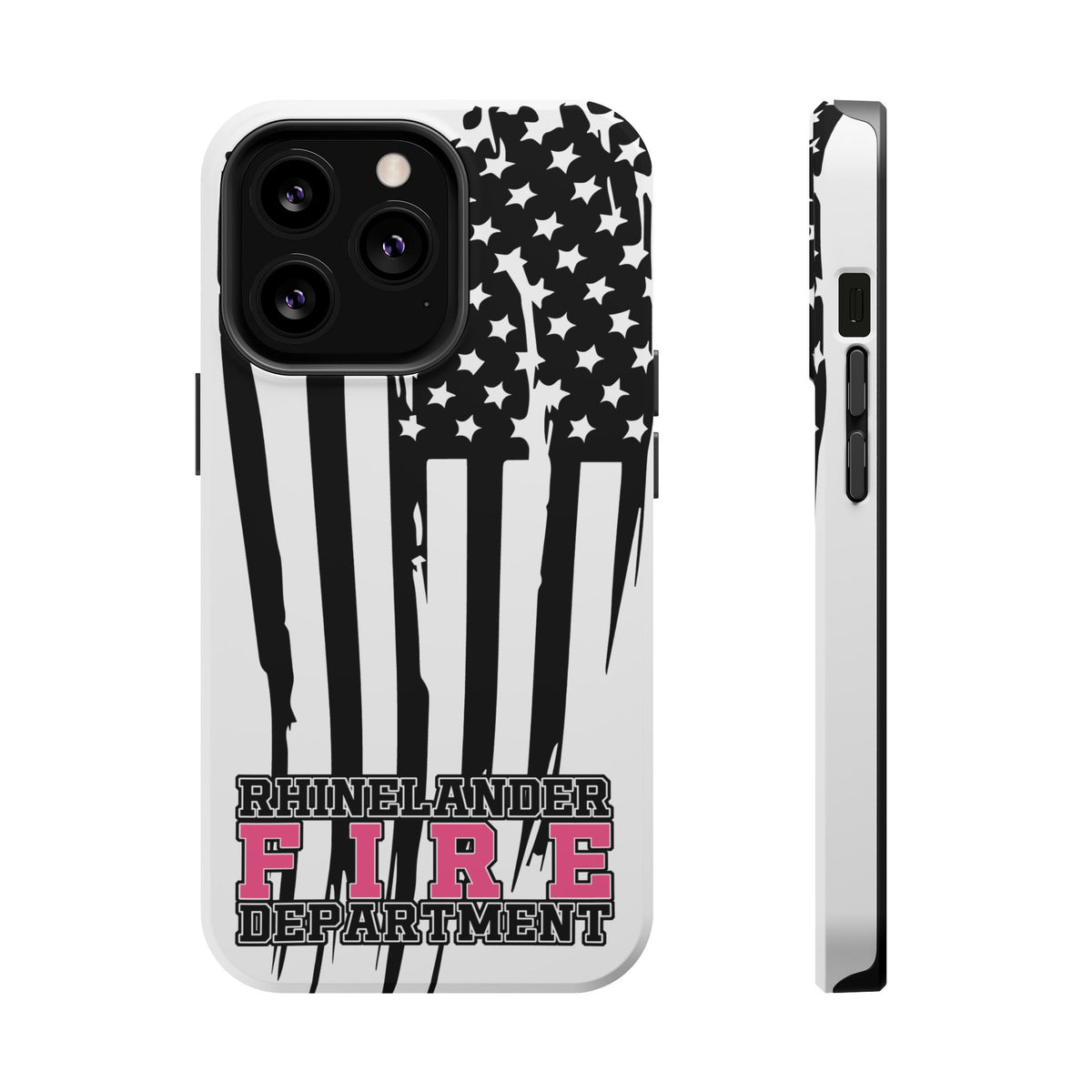 iPhone Magnetic Impact Case — Rhinelander Fire Department Pink & Black Flag Design