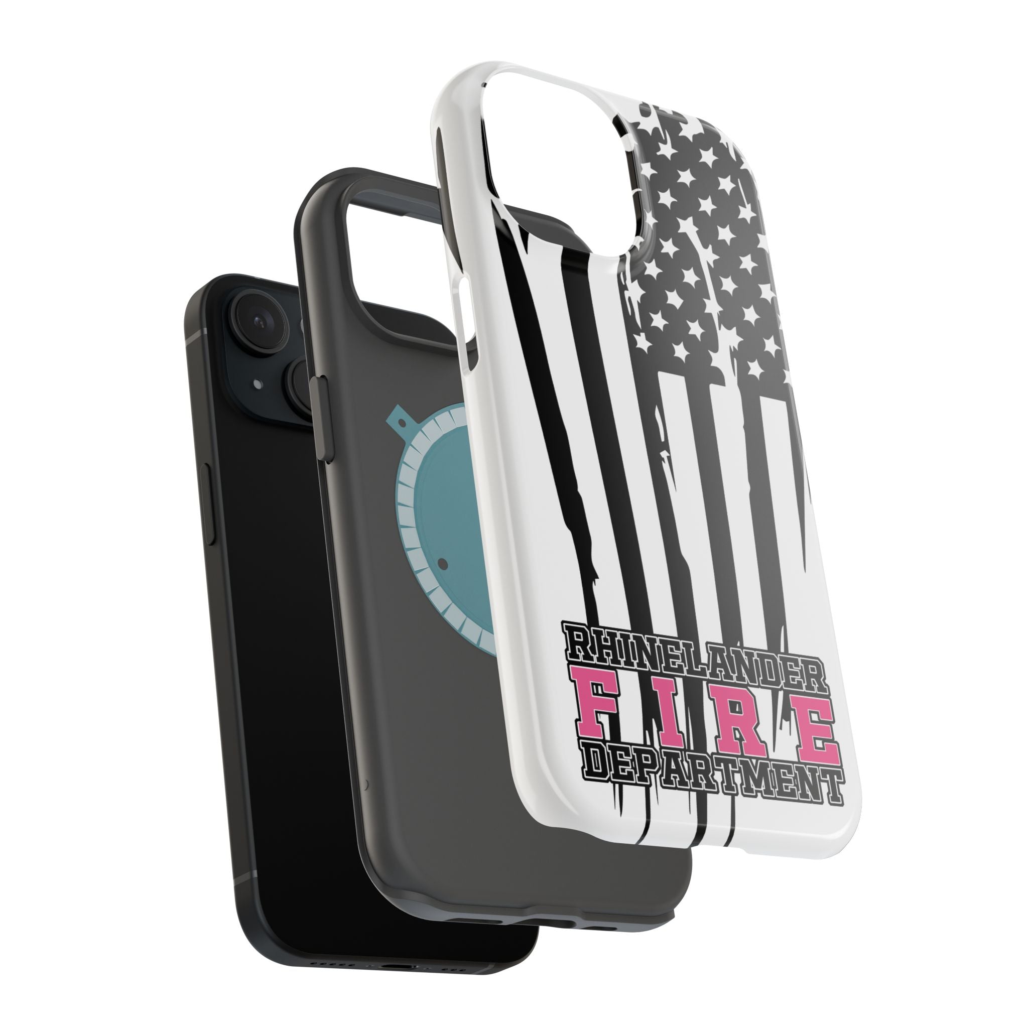 iPhone Magnetic Impact Case — Rhinelander Fire Department Pink & Black Flag Design