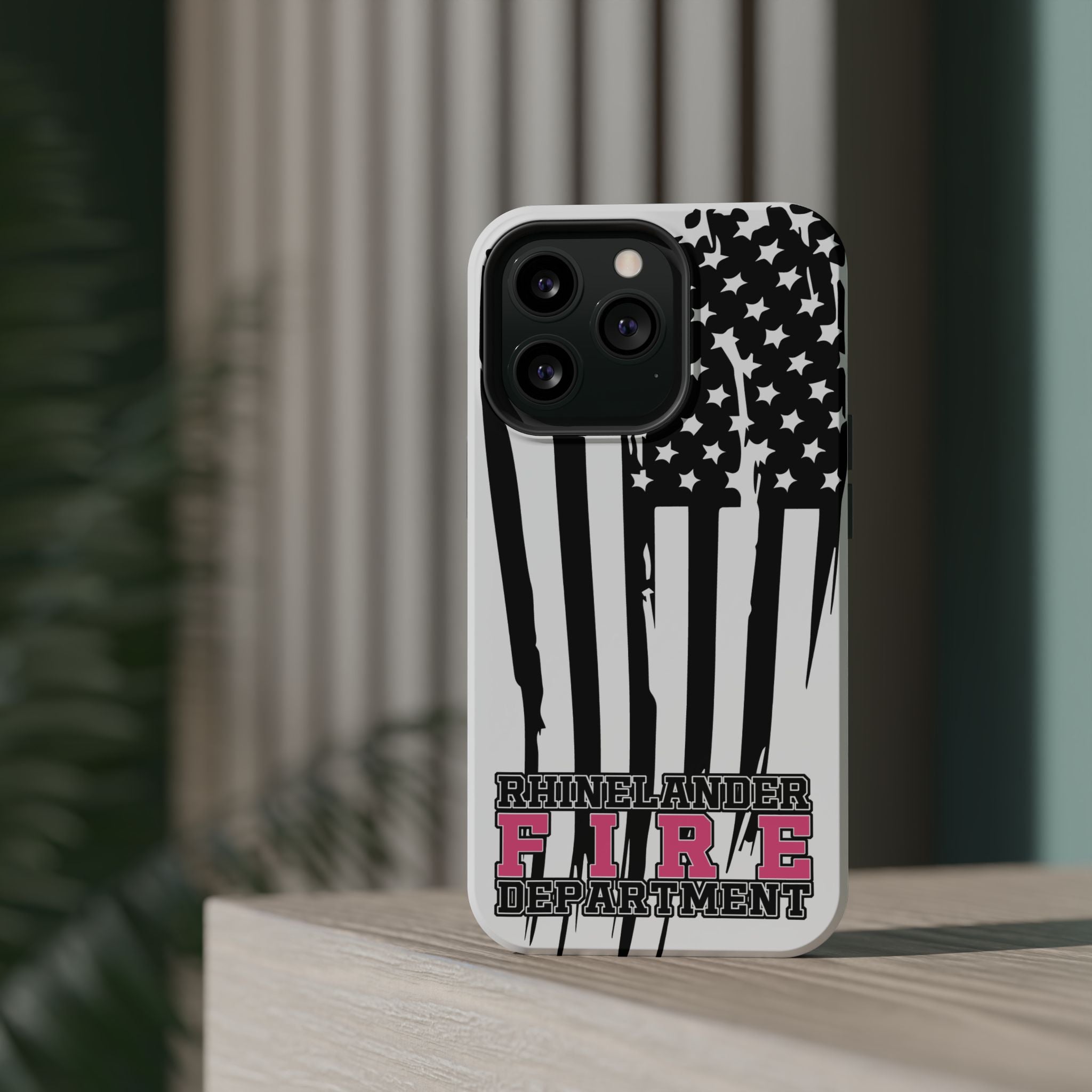 iPhone Magnetic Impact Case — Rhinelander Fire Department Pink & Black Flag Design