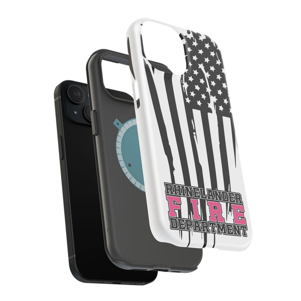 iPhone Magnetic Impact Case — Rhinelander Fire Department Pink & Black Flag Design