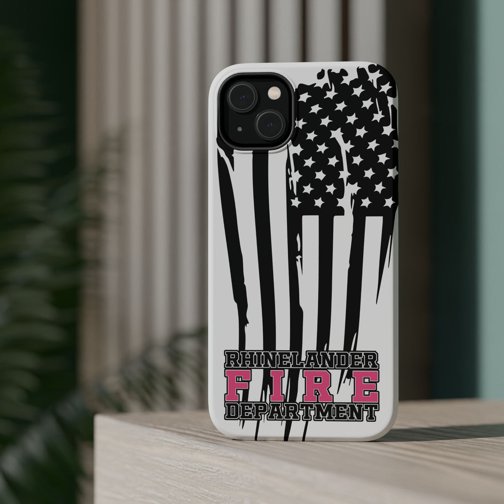 iPhone Magnetic Impact Case — Rhinelander Fire Department Pink & Black Flag Design