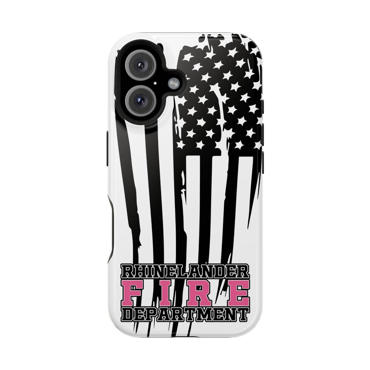 iPhone Magnetic Impact Case — Rhinelander Fire Department Pink & Black Flag Design