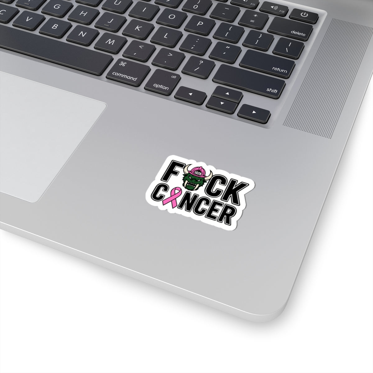 F*ck Cancer Kiss-Cut Sticker — Pink Ribbon Firefighter Viking Helmet Support