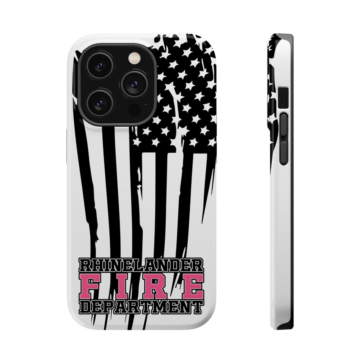 iPhone Magnetic Impact Case — Rhinelander Fire Department Pink & Black Flag Design