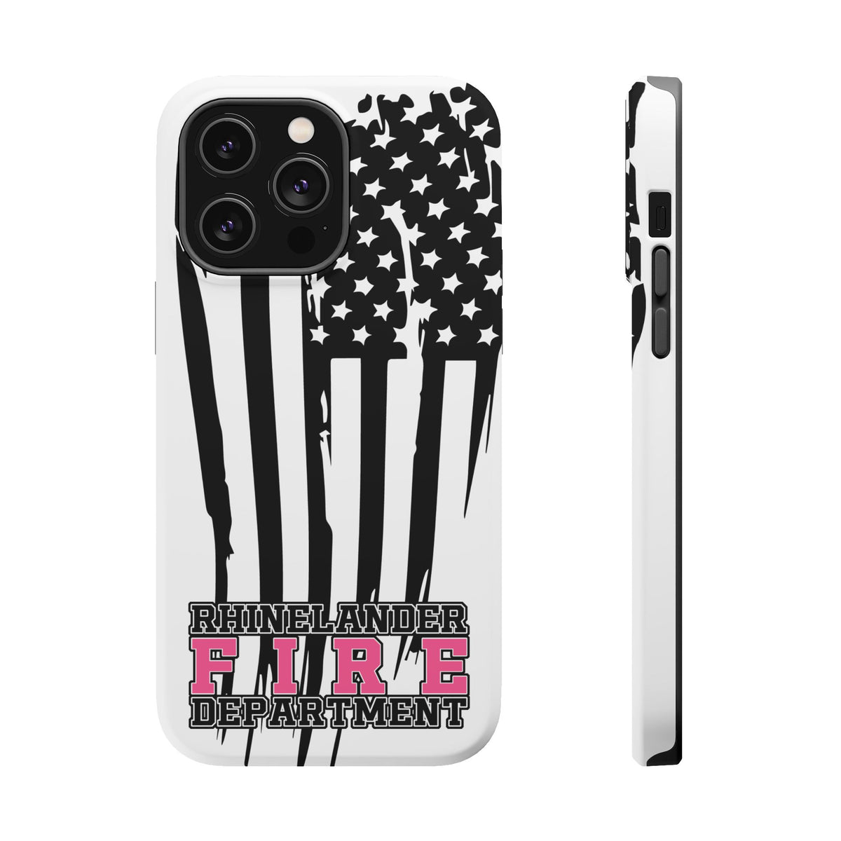 iPhone Magnetic Impact Case — Rhinelander Fire Department Pink & Black Flag Design