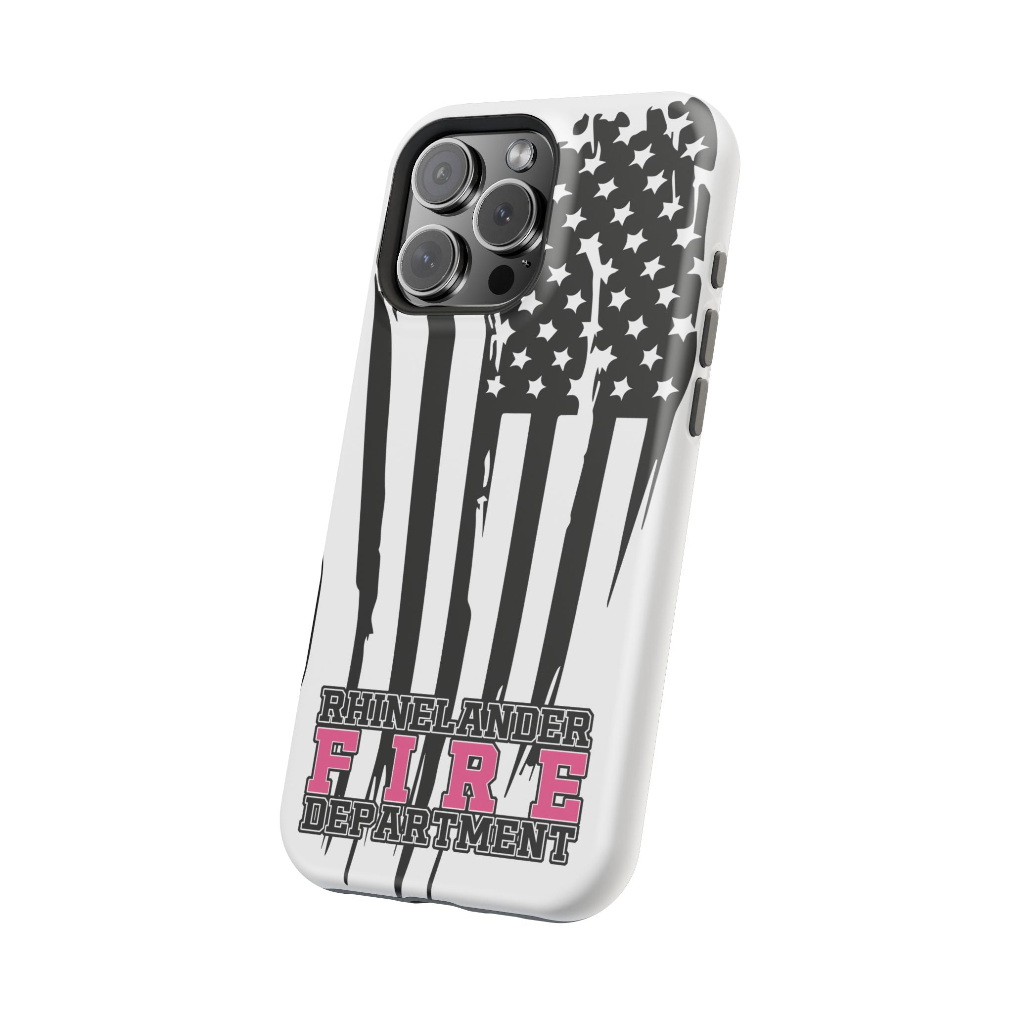 iPhone Magnetic Impact Case — Rhinelander Fire Department Pink & Black Flag Design