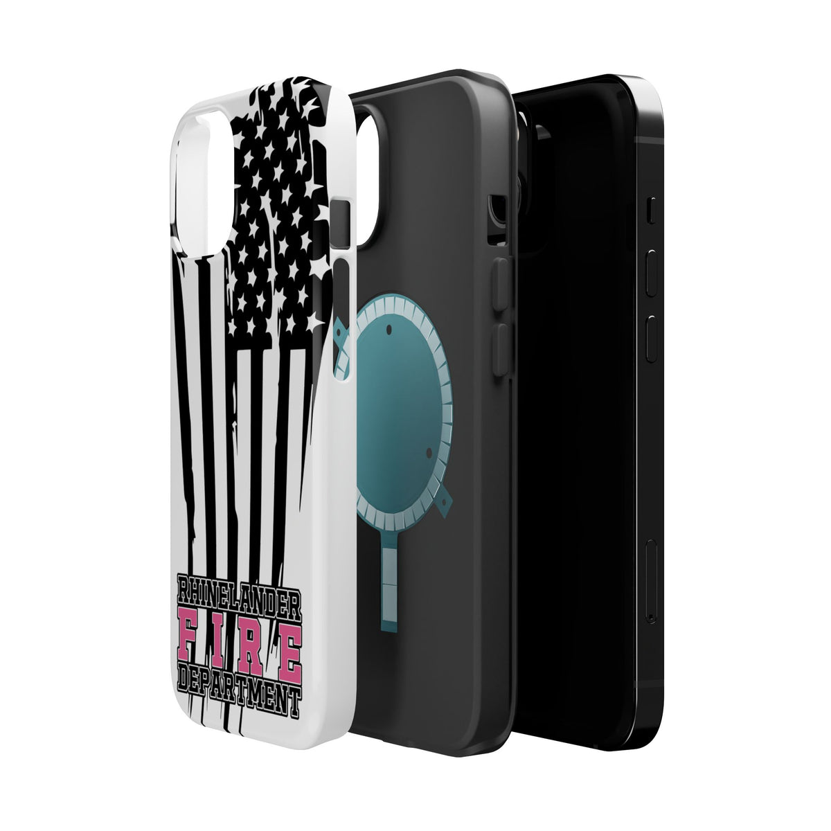 iPhone Magnetic Impact Case — Rhinelander Fire Department Pink & Black Flag Design