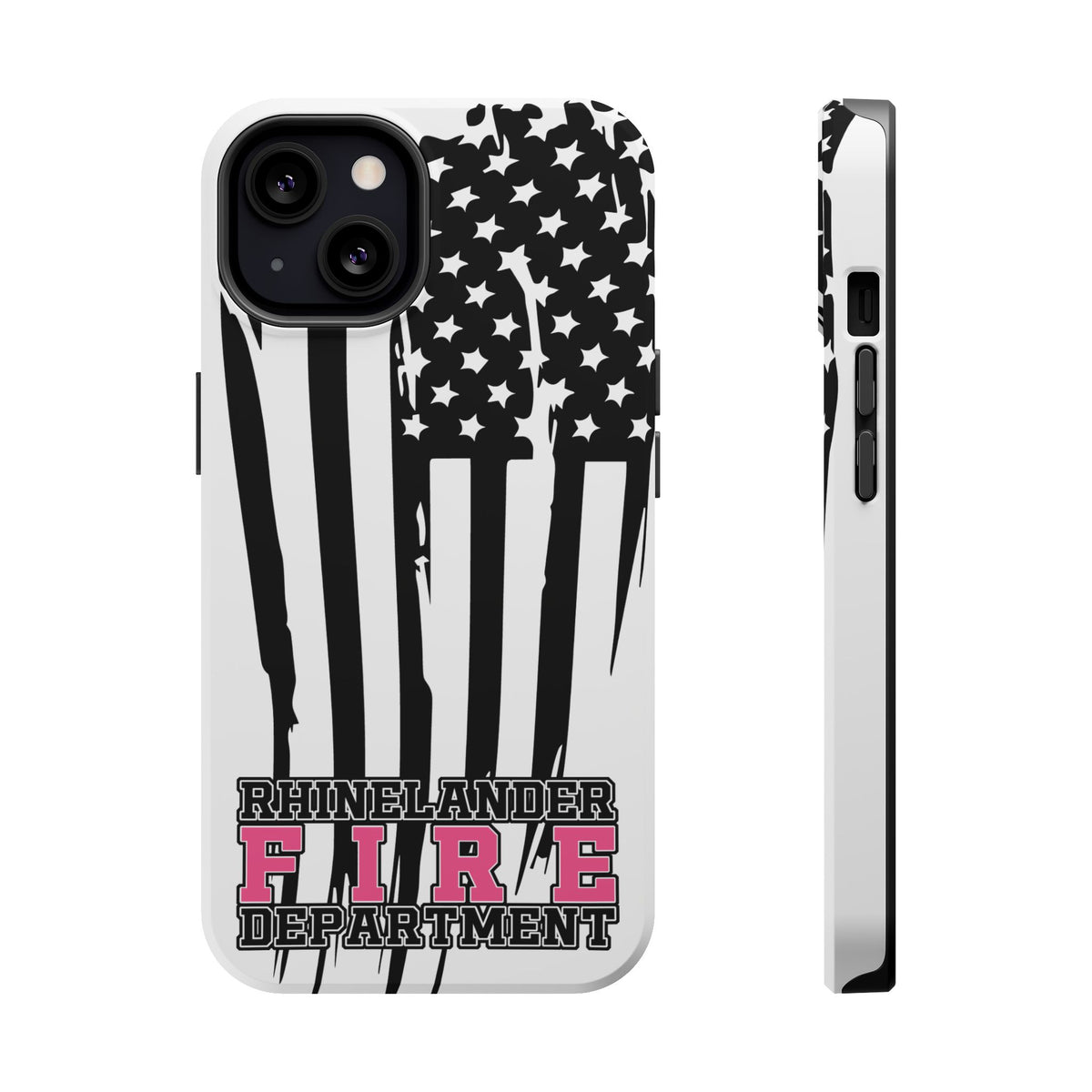 iPhone Magnetic Impact Case — Rhinelander Fire Department Pink & Black Flag Design